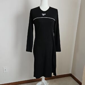 Reebok LG Athletic Midi Dress Long Sleeve Black Stretch Retro Sportswear Active